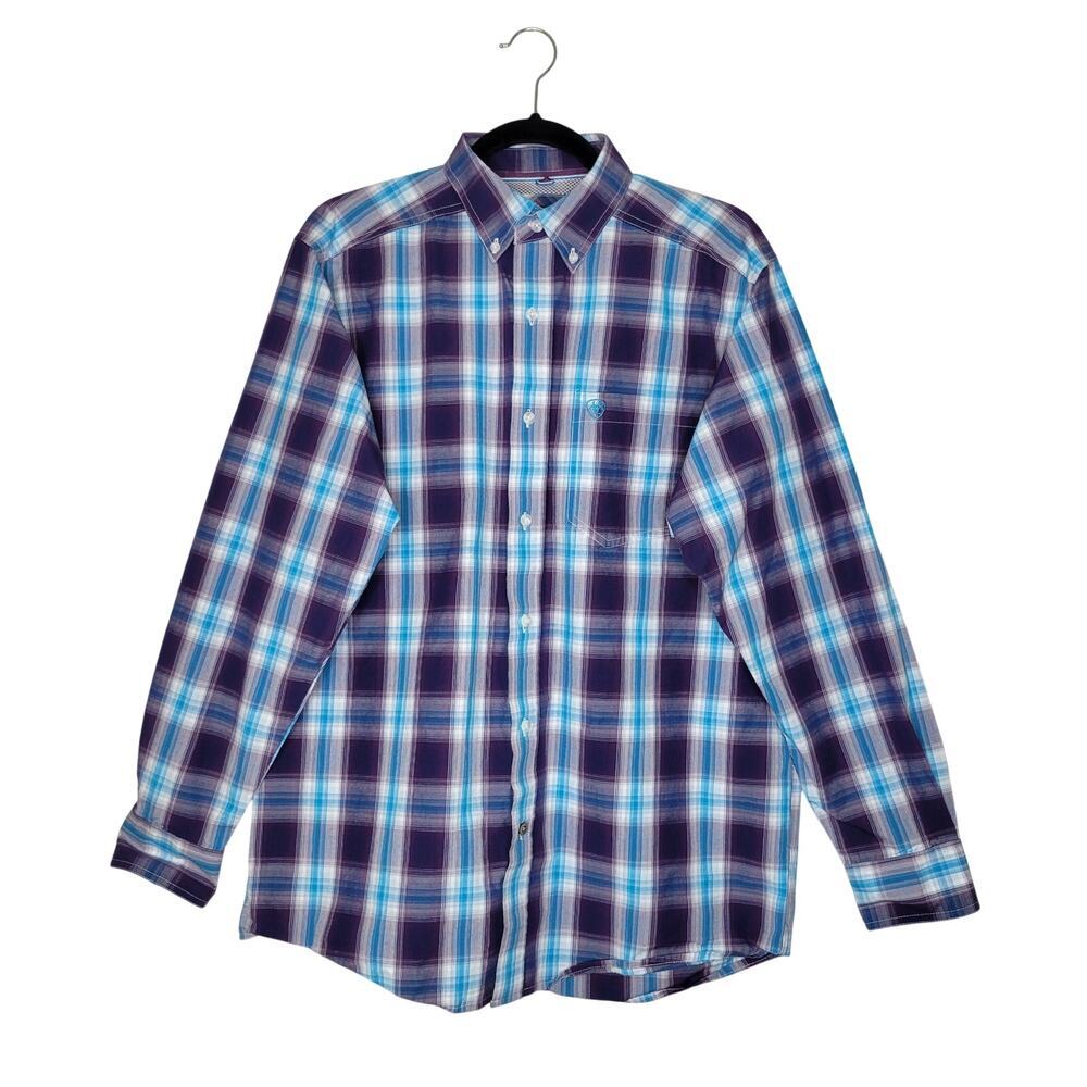 Ariat Pro Series Button Down Shirt Mens Medium Plaid Long Sleeve Cowboy Western
